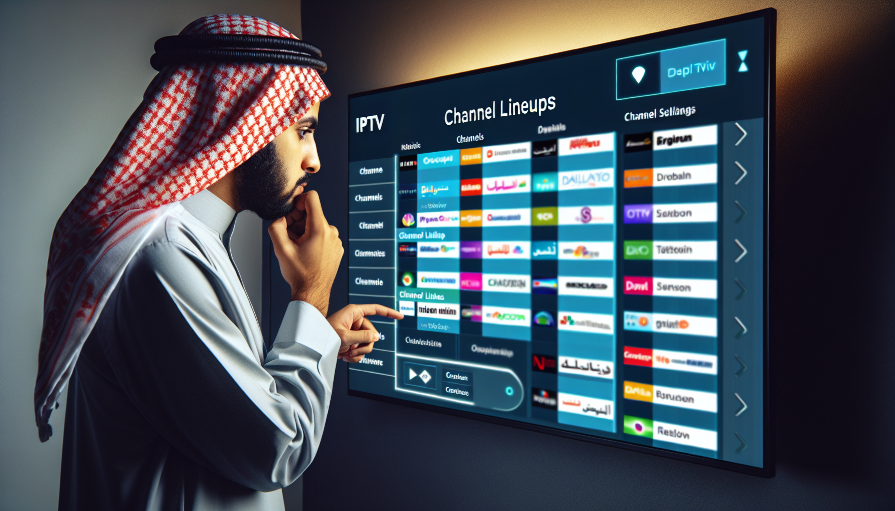 A person comparing channel lineups on a TV screen during an IPTV trial.